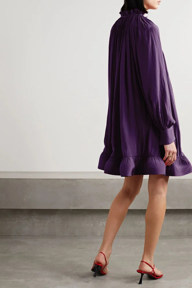 Women's Short Charmouse Ruffle Dress Roman Crush Solid Flared Western Dress